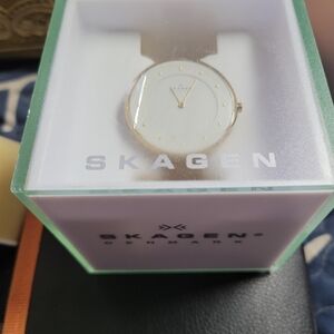 Ladies Skagen Denmark SKW2137 Brown Leather Quartz Watch New Battery In Box